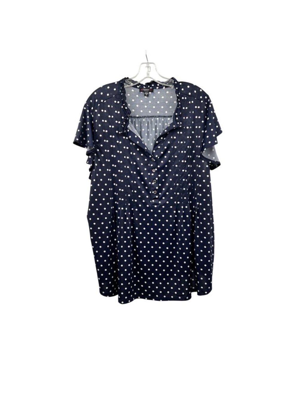 Cocomo Polka Dot Popover Top Navy/White Cap Sleeve Womens Size 3X Buttons